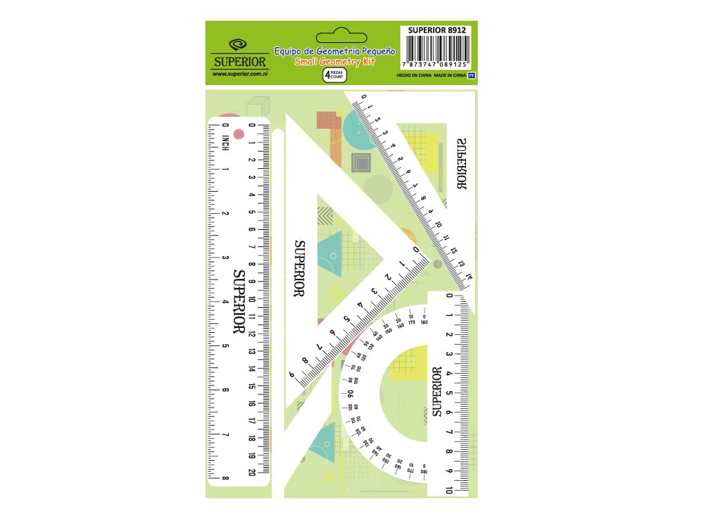 ESTUCHE GEOMETRICO PEQUEÑO 4UNDS NO.1 REGLA 20CM